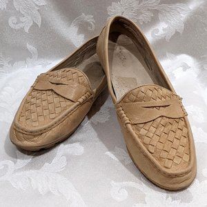 Tan Leather Moccasins Loafers White Mountain Speedboat 10M Woven Slip On Comfy